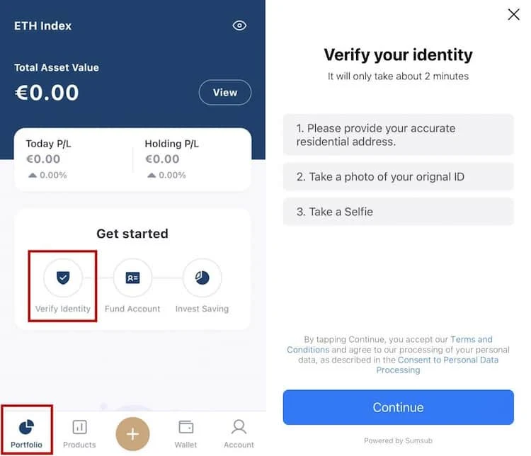 Cabital App：历史界面 · 账户概览与身份认证入口。